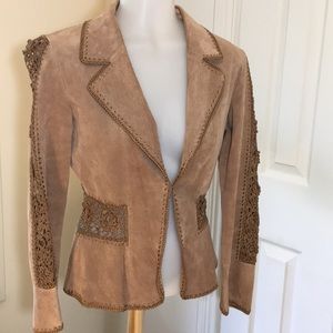 Cache Tan Leather And Crochet Jacket SZ XSm